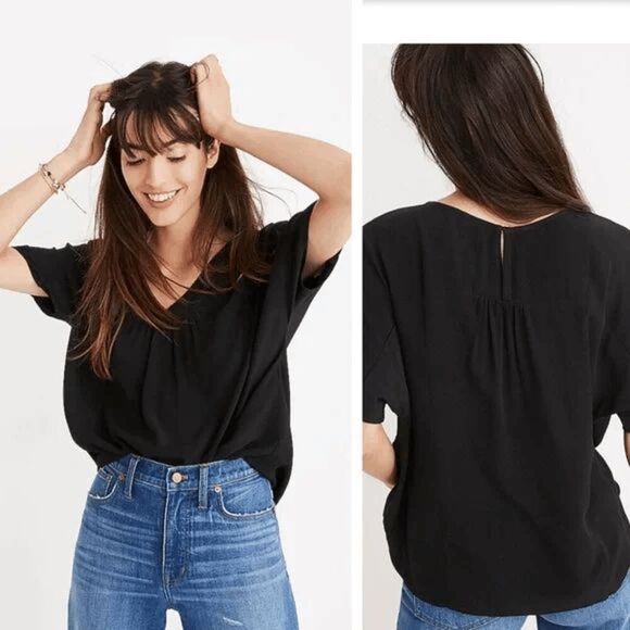 Madewell Tops - Madewell rhyme blouse top womens small black keyhole classic minimalist work #p